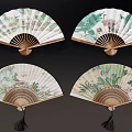 Traditional Chinese Folding Fans As Decorative Wall Hangings With Artistic Patterns And Tassels