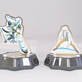 Anime Character Acrylic Stands With Blue Mecha Style And Blonde White Coat On Silver Bases