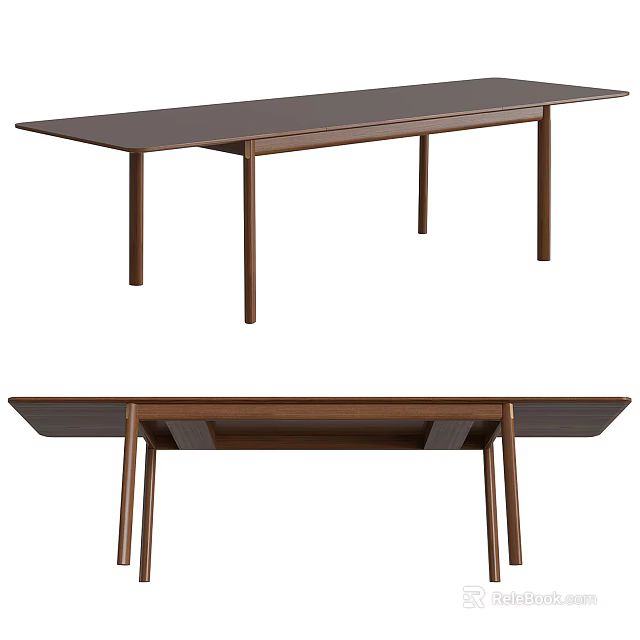Modern Wooden Dining Table With Dark Tabletop And Simple Leg Design 3d model
