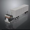 Black Cab Semi Truck With White Container Trailer On Reflective Surface