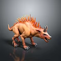Orange Spiked Horned 3D Monster Model With Sharp Claws And Open Mouth 3d model