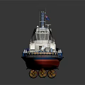 Water Transport Tugboat Model in Blue White Red with Cabin Antenna and Flag
