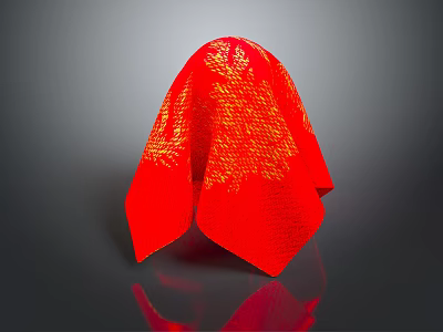 Red Decorative Covering With Golden Mesh Texture And Shiny Surface On Gray Background 3d model