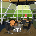 Modern Fitness Studio With Open Design Green Walls Glass Ceiling And Workout Equipment