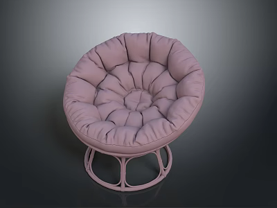 Round Single Sofa with Soft Pink Pleated Cushion and Metal Openwork Base 3d model