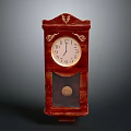 Vintage Red Wooden Decorative Wall Clock With Glass Door And Pendulum