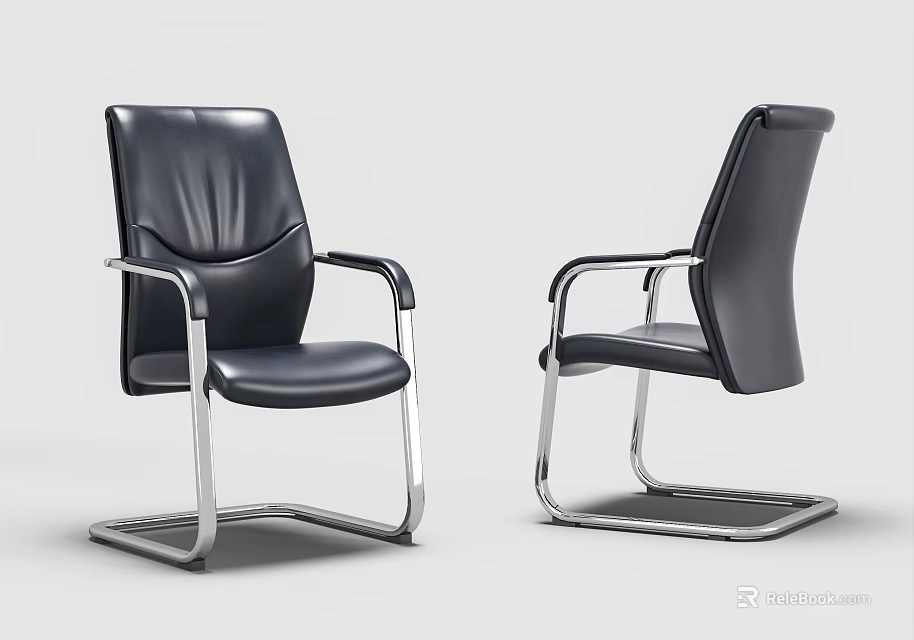 Modern Black Leather Office Chair With Silver Metal Frame And Two Angles View 3d model 