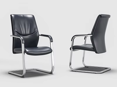 Modern Black Leather Office Chair With Silver Metal Frame And Two Angles View 3d model