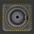 Gray Cylindrical Washbasin With Black Top Yellow Black Warning Stripes And C UNIT Logo