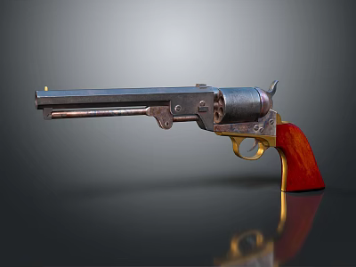 Vintage Revolver With Wooden Grip And Metal Barrel Weapon 3d model