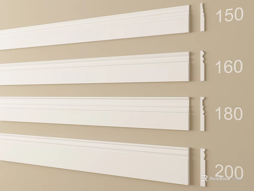 White Decorative Molding Lines With Various Sizes 150 160 180 200 3d model 