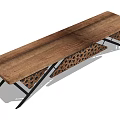 Modern Wooden Desk With Black Metal Frame And Geometric Openwork Support