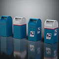 Multiple Blue USPS Mailboxes With Different Designs And White Red Accents 3d model