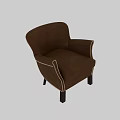 Classic Brown Leather Single Sofa With Rivet Accents And Wooden Legs