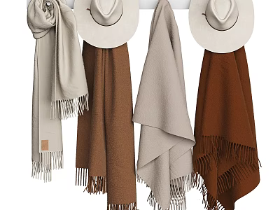 Neutral Toned Towels Hanging With Hats 3d model