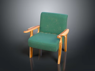 Green Vintage Armchair Featuring Wooden Armrests Legs And Comfortable Upholstered Seat 3d model
