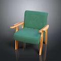 Green Vintage Armchair Featuring Wooden Armrests Legs And Comfortable Upholstered Seat