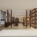 Traditional Chinese Medicine Appropriate Technology Interior Featuring Wooden Display Tables And Chairs