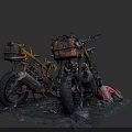 Abandoned Old Rusty Motorcycle With Wrecked Damaged Parts On Muddy Ground