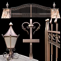 Elegant Iron Partition Design With Decorative Elements Heart Shaped Motifs Stone Pillars And Lamp Posts