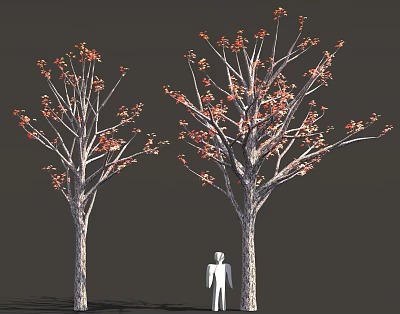 Two Trees With Orange Leaves And White Human Figure On Dark Background 3d model