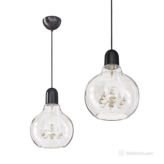 Modern Transparent Glass Pendant Lights With Black Top And Golden Interior Design Elements 3d model 
