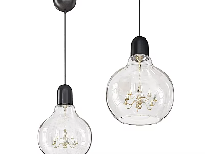 Modern Transparent Glass Pendant Lights With Black Top And Golden Interior Design Elements 3d model