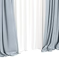 Stylish Gray and White Double Layer Curtains with Soft Texture 3d model