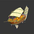 Decorative Orange Model Ship With White Sails And Unique Structure For