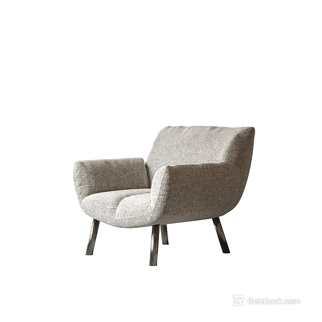 Light Gray Accent Chair with Upholstered Comfortable Armrests and Sleek Metal Legs Modern Minimalist Design 3d model 