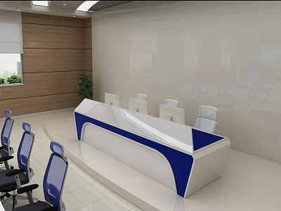 Modern Monitoring Room Interior With Control Console Ergonomic Chairs And Monitor Screens 3d model