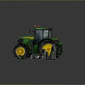 Detailed Green Farm Tractor With Yellow Wheels And Accessory Tools