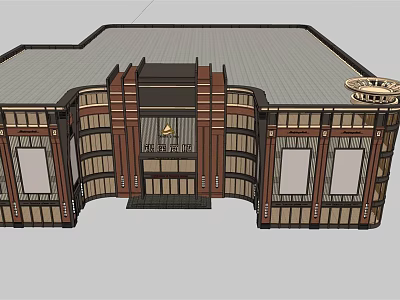 Classical Commercial Complex With Grand Entrance Large Glass Windows And Ornate Facade 3d model