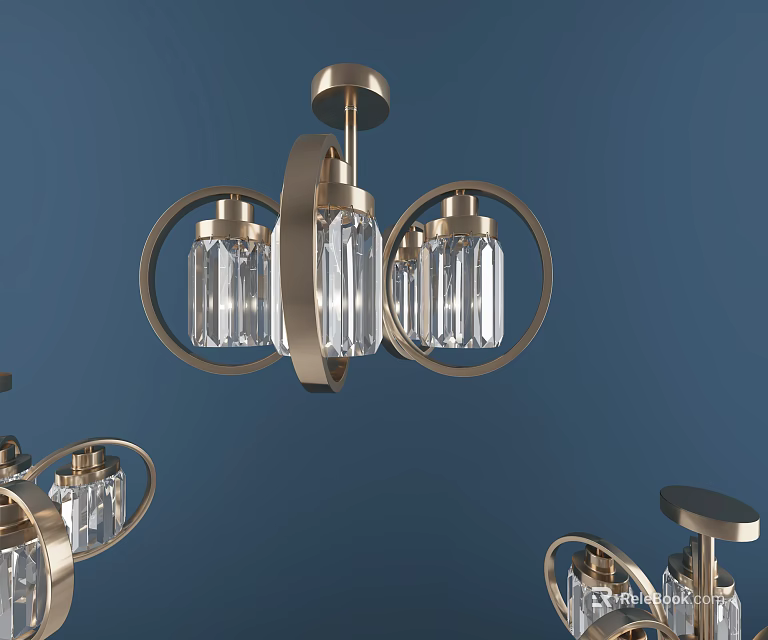 Elegant Modern Chandelier Design With Brass Frame And Crystal Shades for Interior Decoration 3d model 
