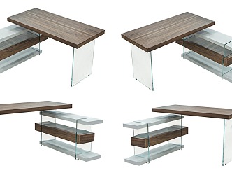 Buffet Workbench Desk Modern Desk Glass Desk Solid Wood Desktop 3d model