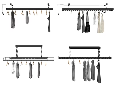 Modern Hanging Clothes Hangers With Multiple Hooks And Various Garments 3d model