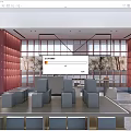 Modern Boutique Store Interior With Red Walls Display Counters And Seating Areas