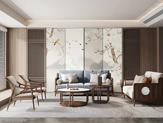 New Chinese Style Living Room Sofa Coffee Table Sofa Multi-Person Sofa Leisure Sofa Leisure Chair Coffee Table 3d model