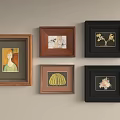 Abstract Paintings In Various Frames Hanging On Wall As Decorative Artwork 3d model