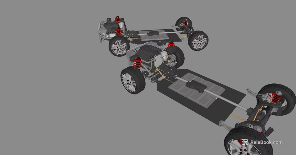 Detailed Car Chassis 3D Model With Suspension System And Wheels Components 3d model