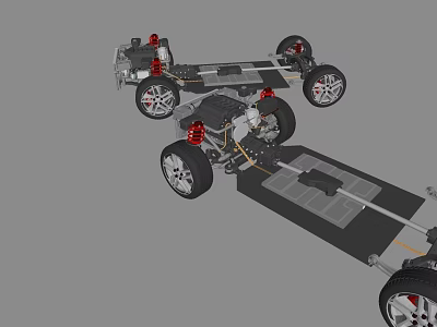 Detailed Car Chassis 3D Model With Suspension System And Wheels Components 3d model