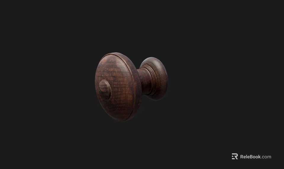 Wooden Door Knob With Carved Surface And Dark Brown Finish For Home Decor 3d model 