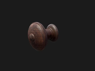 Wooden Door Knob With Carved Surface And Dark Brown Finish For Home Decor 3d model