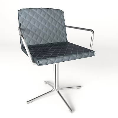 Modern Black Leather Chair With Diamond Pattern Metal Armrests And Metal Base 3d model