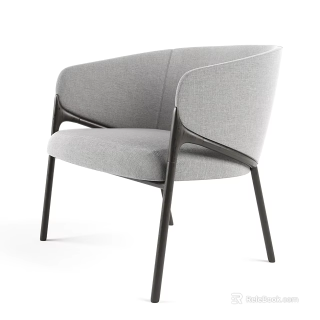 Modern Gray Fabric Accent Chair With Black Metal Legs And Curved Armrests 3d model 