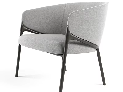 Modern Gray Fabric Accent Chair With Black Metal Legs And Curved Armrests 3d model