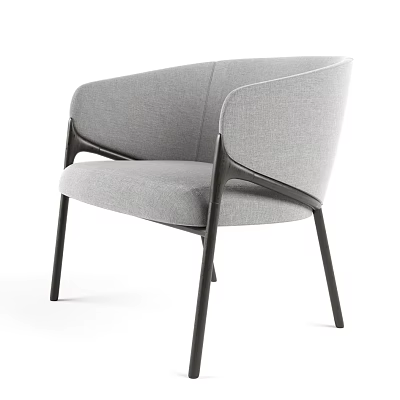 Modern Gray Fabric Accent Chair With Black Metal Legs And Curved Armrests 3d model