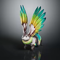 Fantasy Winged Rabbit With Green Yellow Feathers And Colorful Collar Sculpture