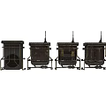 Four Industrial Mobile Equipment Units With Antenna Metal Frames And Wheels