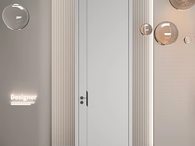 Contemporary Designer Hinged Door With Vertical Striped Panels And Decorative Spheres 3d model